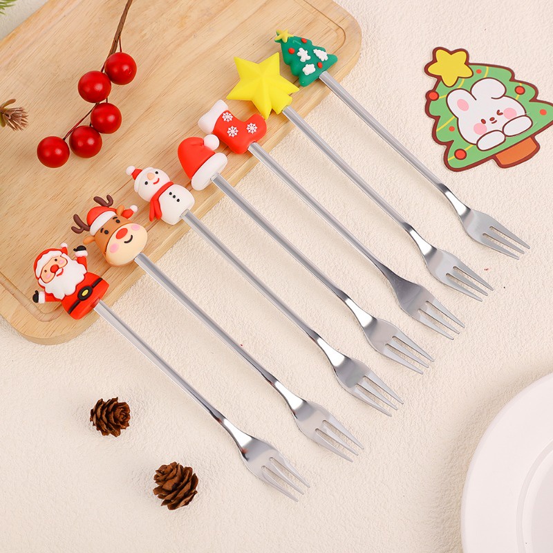 Dễ Thương Bộ Muỗng / Nĩa / Muỗng Cà Phê Hình Ông Già Noel / Tuần Lộc Bằng Thép Không Gỉ / Chủ Đề Giáng Sinh
