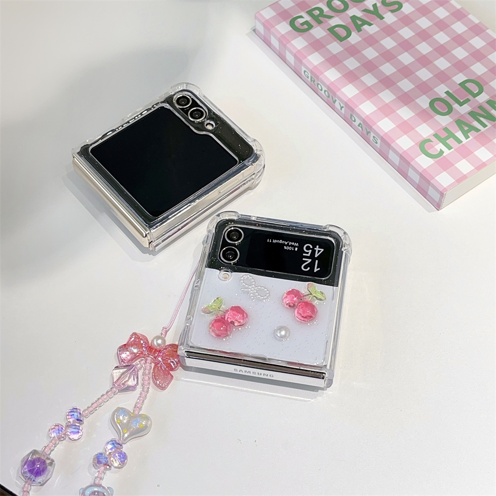Bao Da Điện Thoại Nắp Lật Bốn Góc Chống Rơi Hình Quả cherry 3d Cho samsung galaxy z flip 3 z flip 4 z flip 5 5g zflip3 zflip5 Ốp