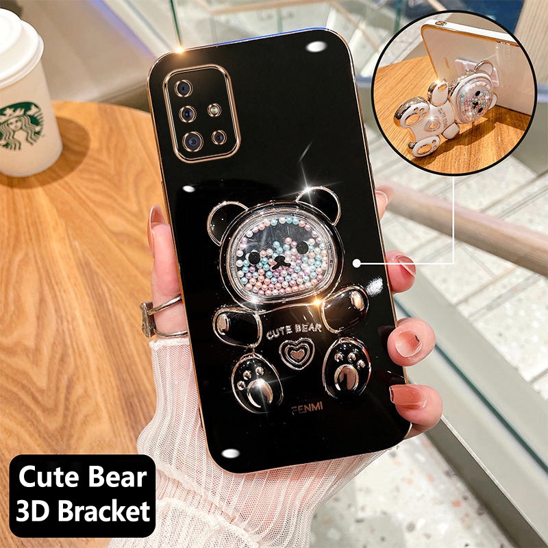 Ốp lưng samsung a51 a71 Ốp Điện Thoại tpu Dẻo Mạ Màu 3D In Hình Gấu Nhỏ Đáng Yêu Có Giá Đỡ Cho samsung a51 a71