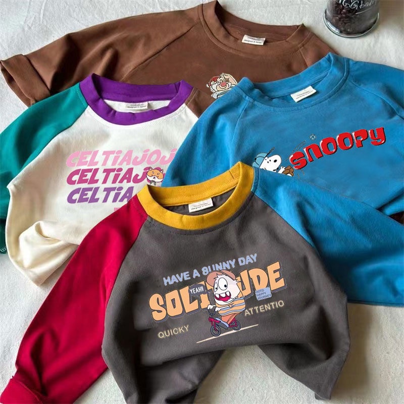 Áo Thun raglan Tay Dài Cổ Tròn Thời Trang Hàn Quốc Dành Cho Bé Trai Gái