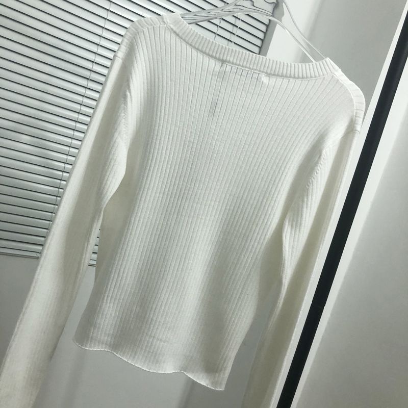 CK our real shot Jin zhini jennie same simple letter embroidery V-neck slim knit cardigan slimming top