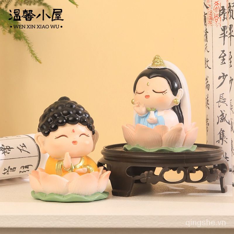 Tượng Phật Ngồi Đài Sen May Mắn Để Bàn Trang Trí Văn Phòng Dễ Thương