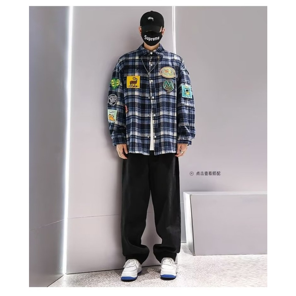 Áo Sơ Mi Caro Tay Dài Dáng Rộng Thời Trang Hàn Quốc Mới Cho Nam Nữ