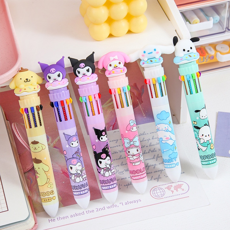 Bút Bi sanrio cinnamoroll Mười Màu Bằng Nhựa Dễ Thương: Nhiều Màu Sắc