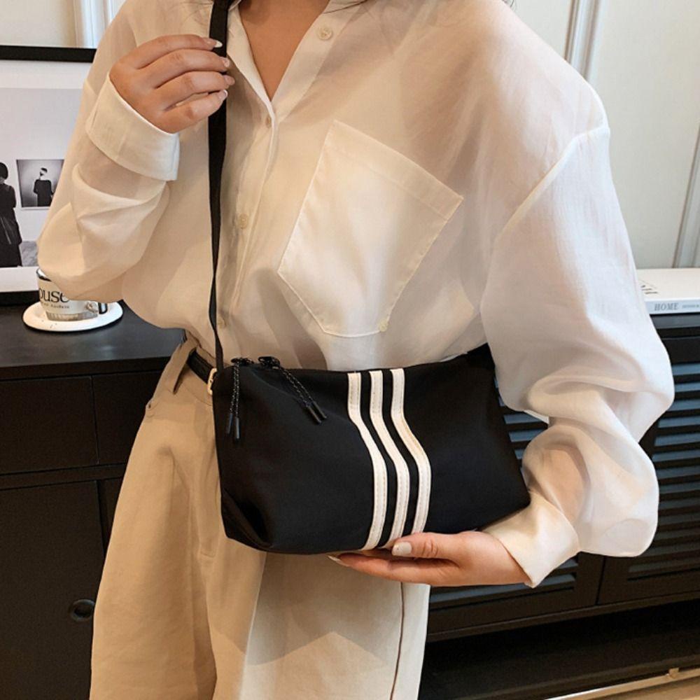 Túi đeo chéo thể thao y2k hình vuông kẻ sọc màu trơn có khóa kéo phong cách Hàn Quốc cho nữ