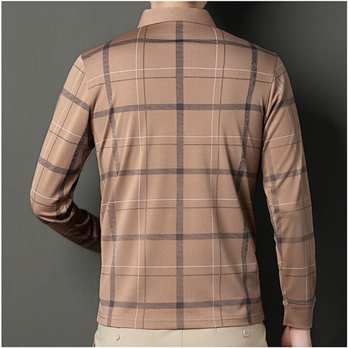 Áo Thun polo Mỏng Tay Dài Dáng Rộng In Họa Tiết Kẻ Sọc Phối Túi Thời Trang Cho Nam