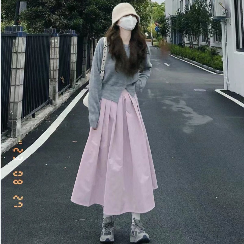 Set Áo Khoác Len Phối Chân Váy Thời Trang Xuân Thu Cho Nữ