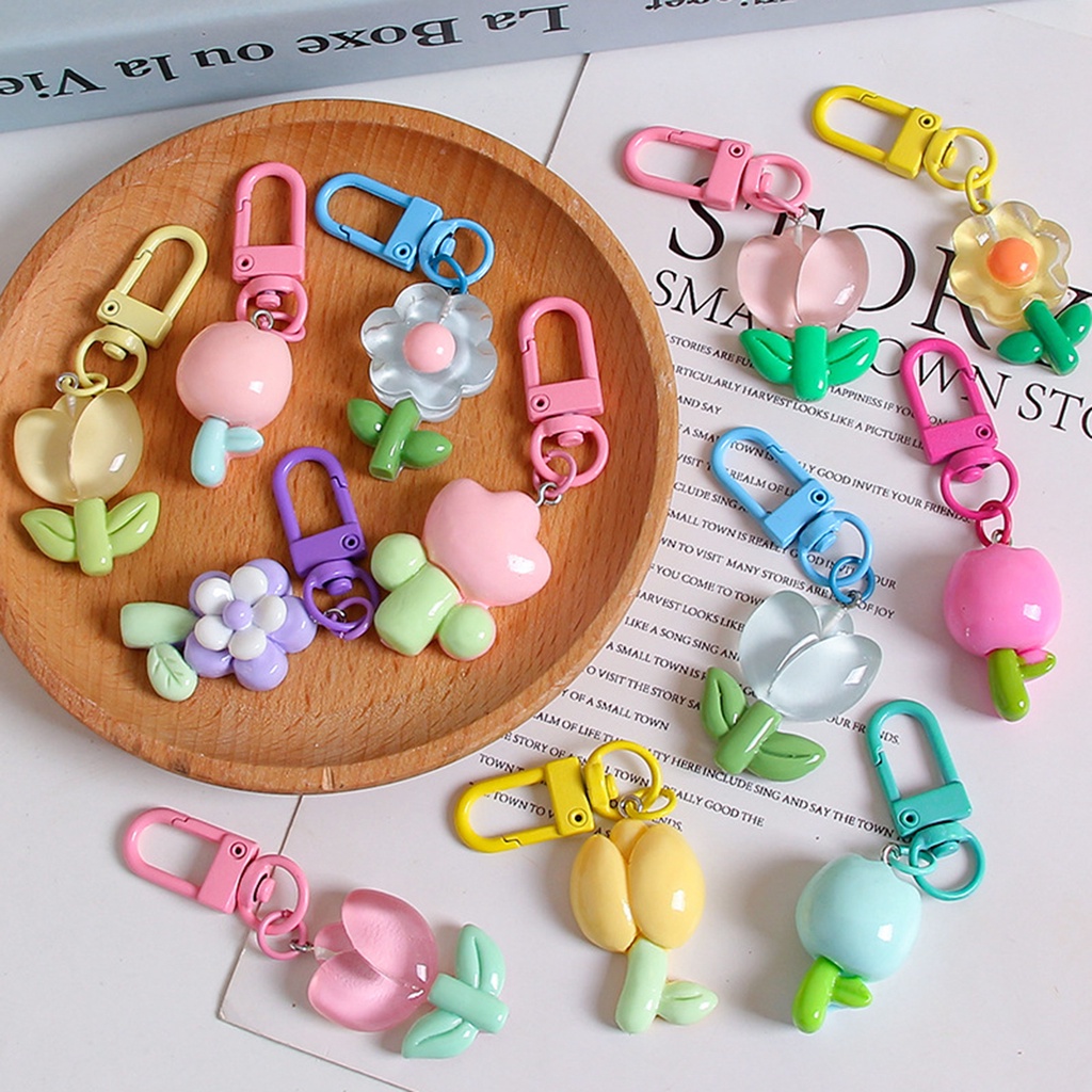 Móc Khóa Hình Hoa Tulip Màu Kẹo Ngọt Phong Cách Hàn Quốc Mới