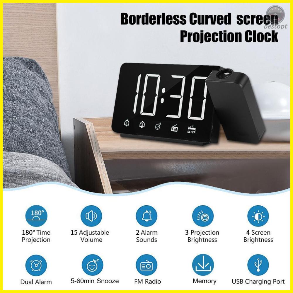 Projection Alarm Clock with FM Radio Snooze Function - Dual Alarm USB Charging Digital Clock for Bedrooms