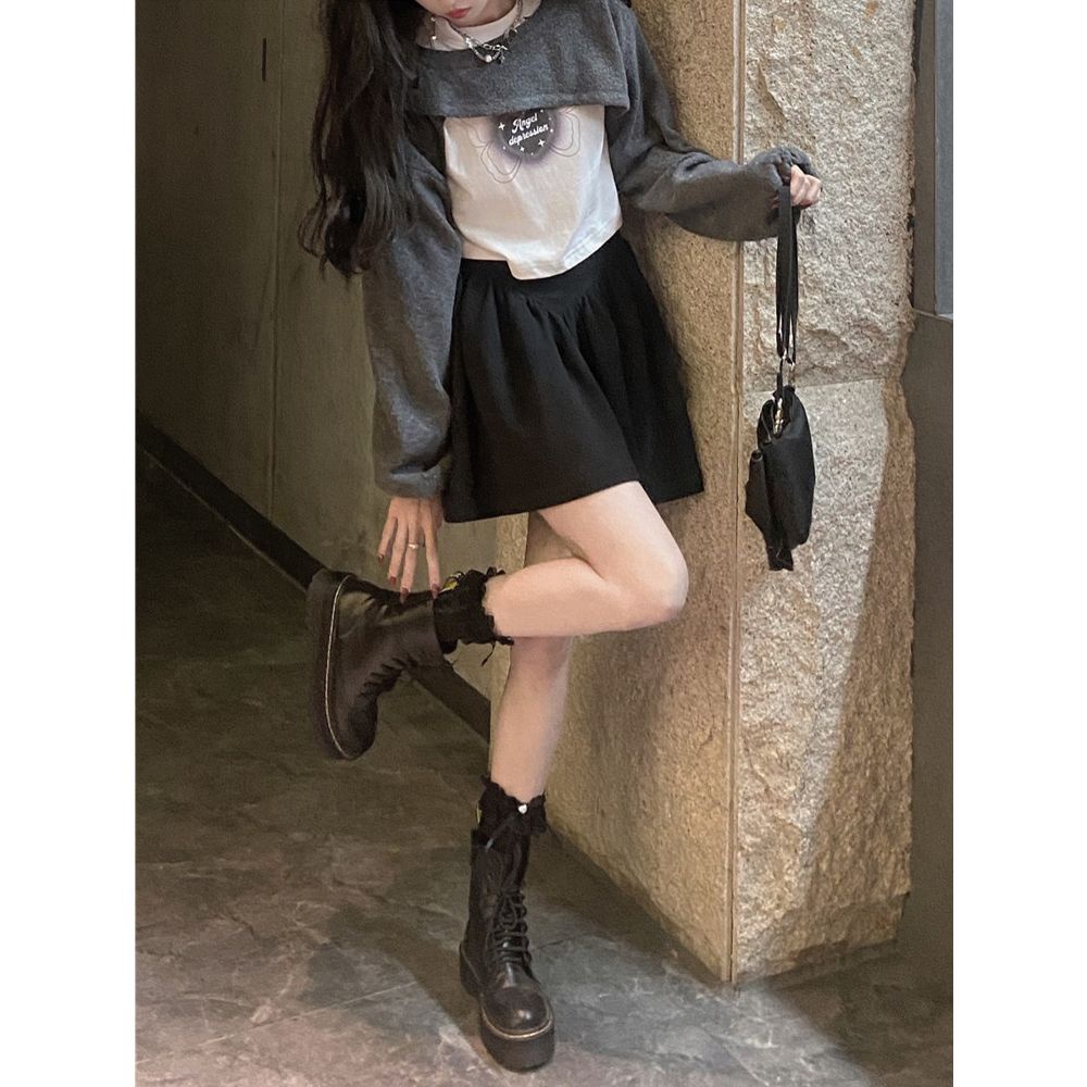 Chân váy y2k Set Đầm Hai Dây Màu Đen Thời Trang Xuân Thu Cho Nữ