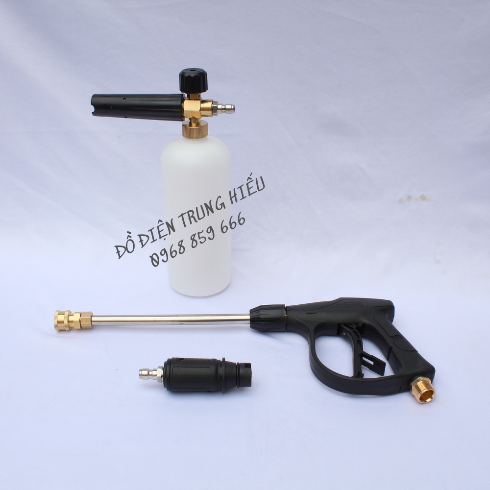 Bộ súng xịt rửa xe và bình phun bọt tuyết cao cấp kèm ống nối inox 36cm cho máy xịt rửa xe ren 22mm và 14mm