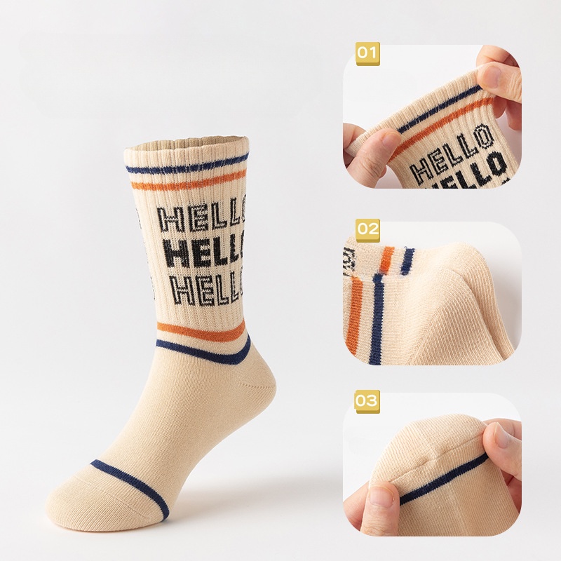 Kkokorocare set 5 Đôi Tất cotton Cổ Vừa In Chữ ysh-06 Thời Trang Mùa Thu Cho Bé Trai 23-12 Tuổi