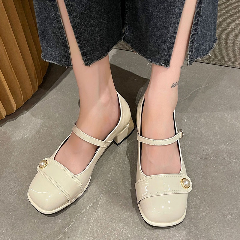 BẠCH LỘC ĐẠI NHÂN✨Giày Cao Gót Da Mũi Vuông Phong Cách Pháp Thanh Lịch Cho Nữ