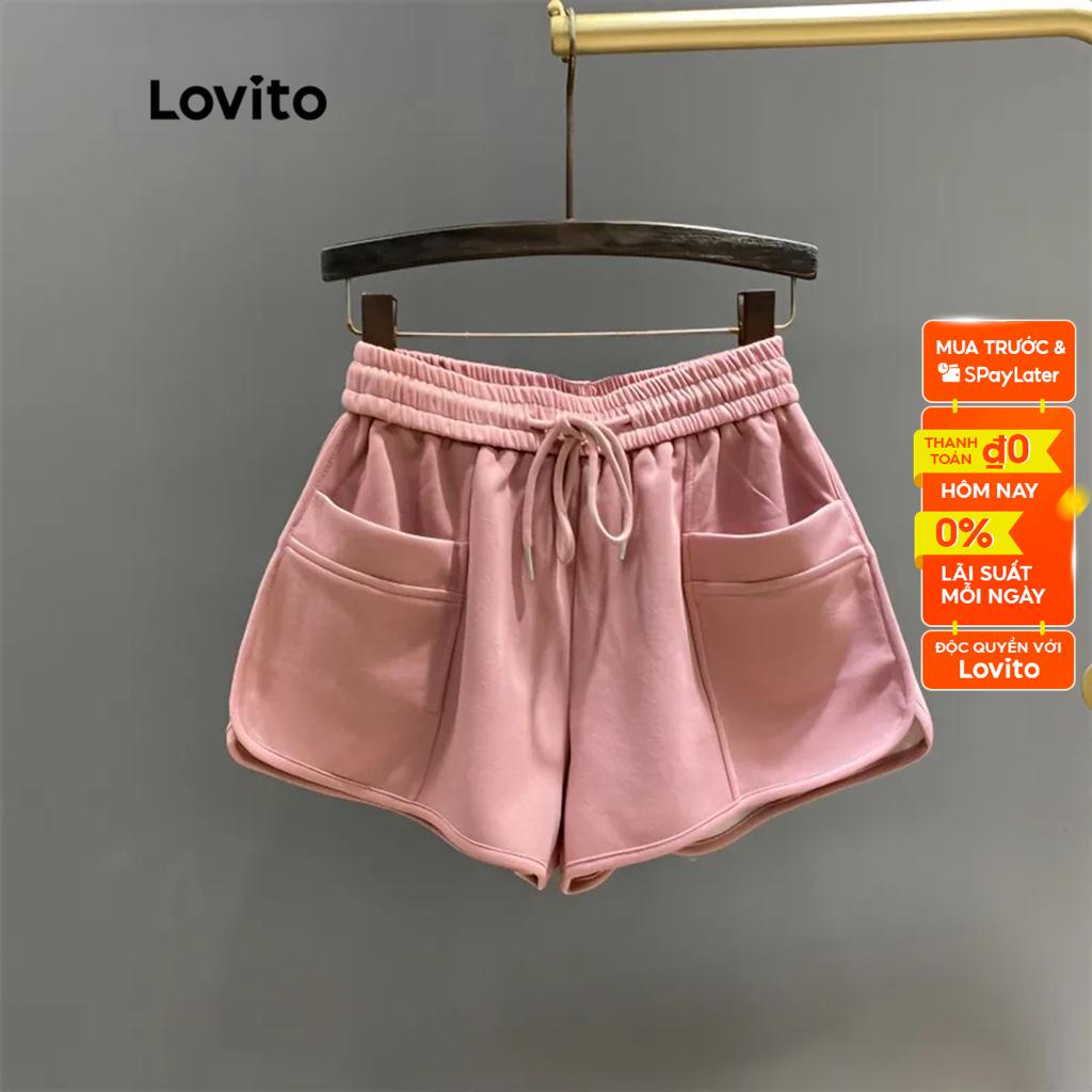 Quần short Lovito trơn có túi cột phía trước cho nữ LNE12119 (màu hồng)