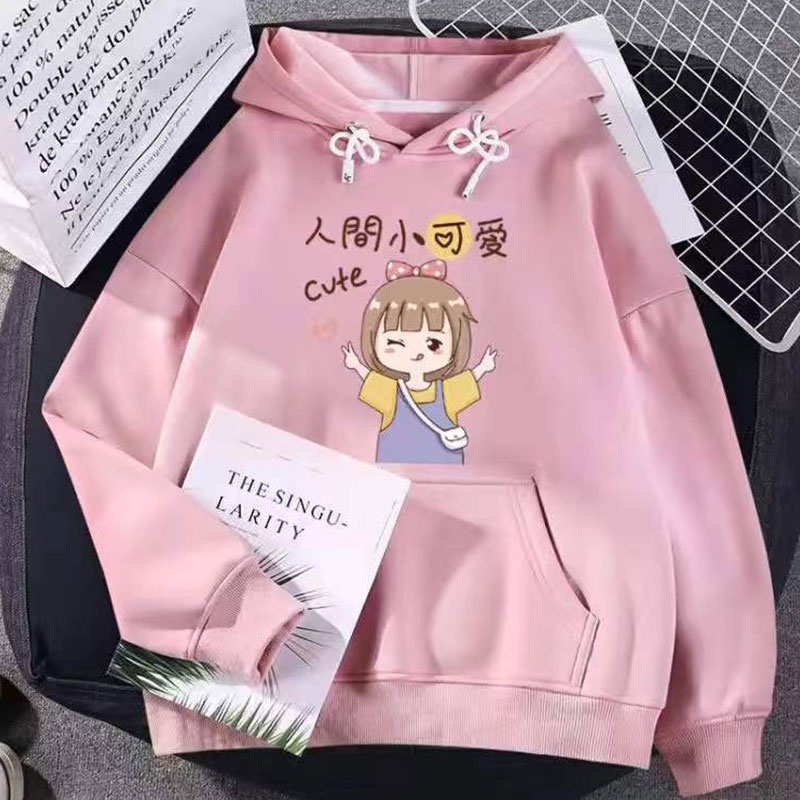 Áo Khoác Hoodie Chui Đầu Phối Nhung Dày In Hoạt Hình Thời Trang Thu Đông Cho Học Sinh Trung Niên Và Trẻ Lớn Tuổi