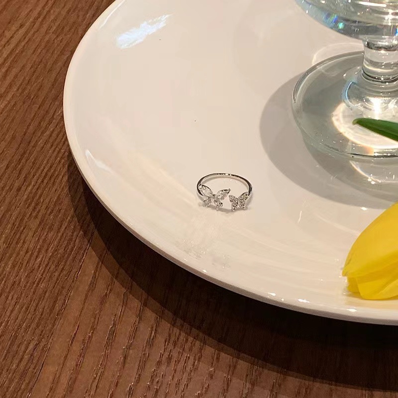 Nhẫn Hở Hình Bướm Dát zircon Siêu Thần Tiên Hàn Quốc Cao Cấp Độc Đáo niche Nhẹ Nhàng Cho Nữ