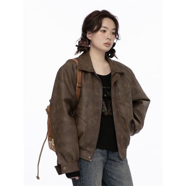 Áo Khoác Da Dáng Rộng Phong Cách Mỹ Thời Trang Mùa Thu 2023