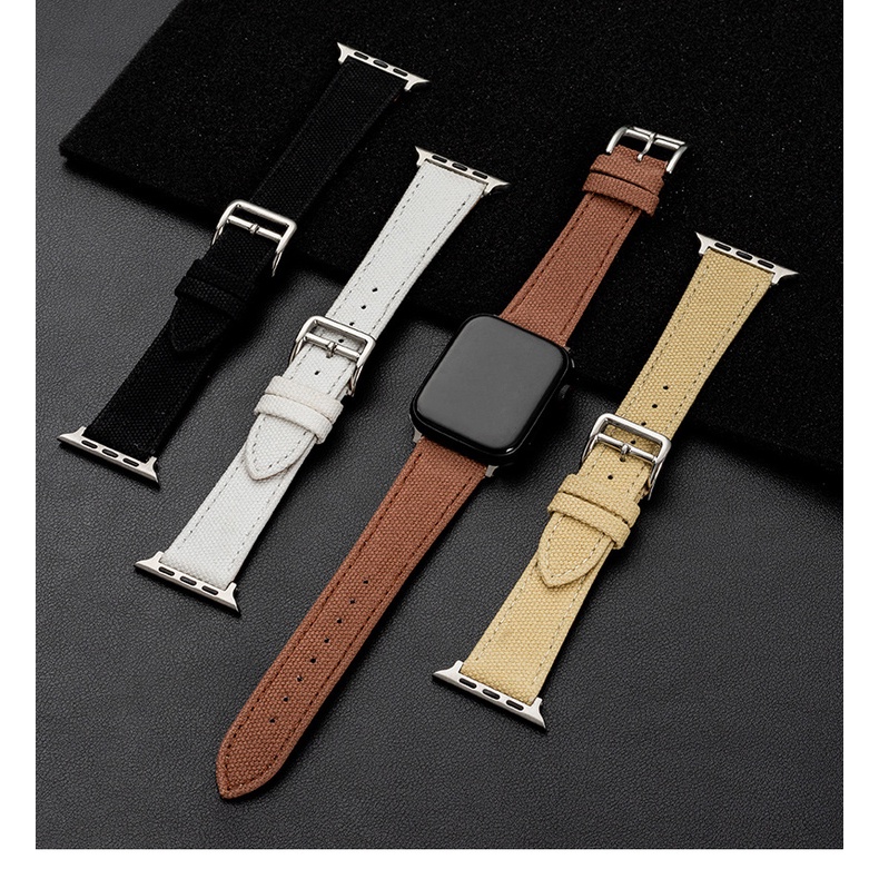 Dây Đeo Tay Bằng Vải Bạt nylon Phối Da Cho Đồng Hồ Thông Minh apple watch ultra 8 s7 6 5 4 22mm 42mm 38mm 49mm