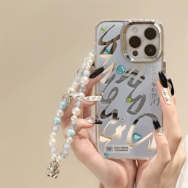 Ốp Điện Thoại Đính Kim Cương Giả Kèm Gương mini Cho iphone 15 14 13 12 11 promax xs xr xsmax se2020 6 7 8plus