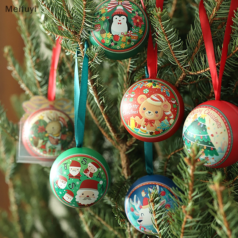 Hộp Đựng Kẹo / Cây Thông Noel Hình Bóng Tròn Bằng Thiếc Độc Đáo Trang Trí Cây Thông Giáng Sinh