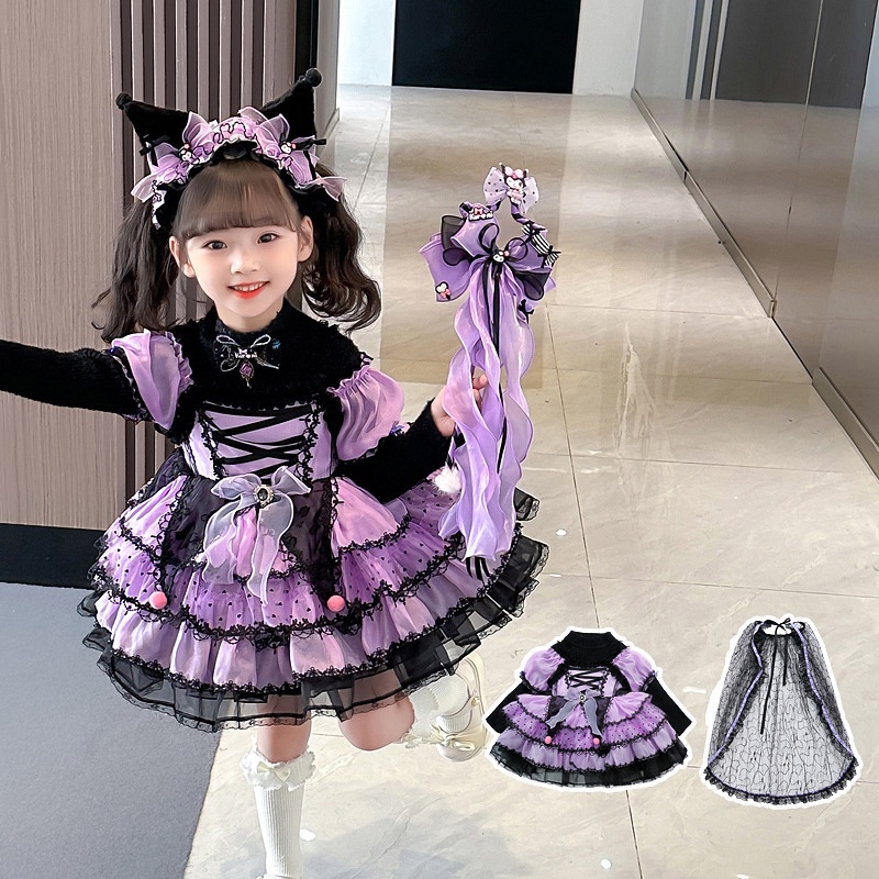 Bộ Đầm Hóa Trang halloween Công Chúa Có Cánh Ác Quỷ Nhỏ Phong Cách lolita Mới Cho Bé Gái