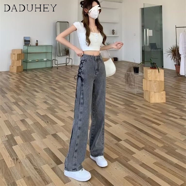 Quần jean dài DADUHEY size lớn ống rộng cạp cao thời trang retro đường phố cao cấp kiểu Mỹ