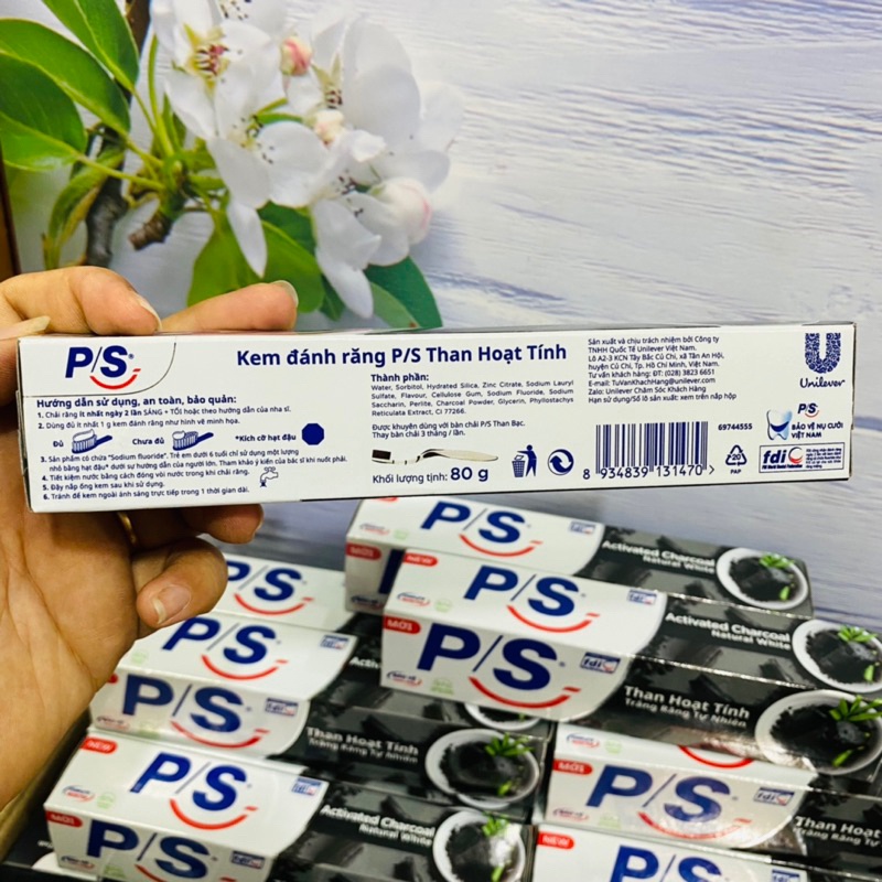 Combo 3 cây kem đánh răng P/S than hoạt tính thiên nhiên 80g/tuýp