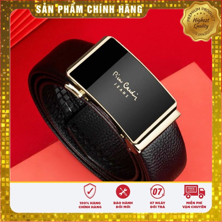 Thắt lưng nam da thật Pierre Cardin J1A826Z-783139 chính hãng, dây nịt nam viền vàng mặt gương sang trọng