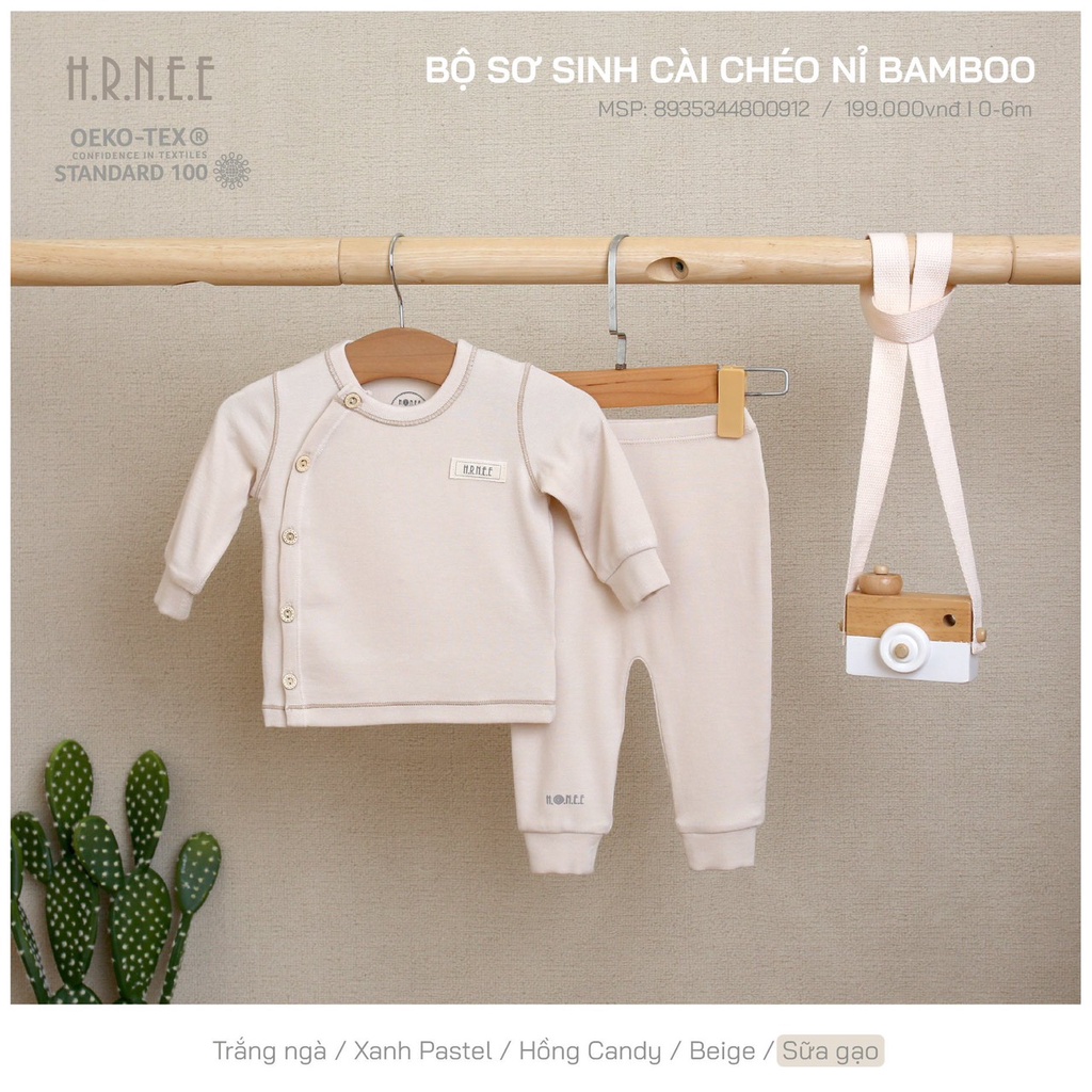 Bộ sơ sinh cài chéo Hrnee chất vải nỉ cho bé