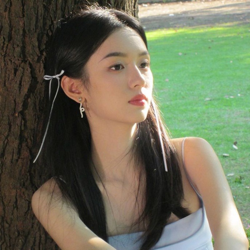 Set 2 Kẹp Tóc Nơ Ruy Băng Dài Vô Hình y2k Thời Trang Ngọt Ngào Cho Nữ