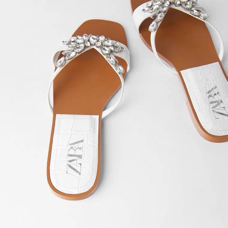 Dép lê bệt đi biển mùa hè mũi vuông quai đính đá Za.ra full box milana.order DB - 009