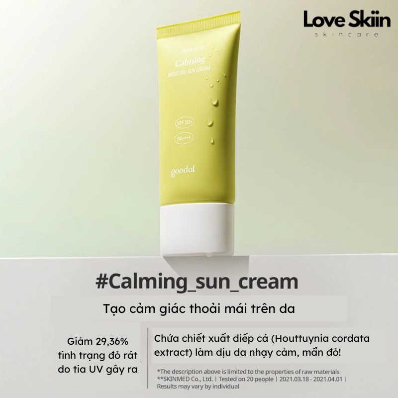 Kem chống nắng diếp cá cho da nhạy cảm Goodal Houttuynia Cordata Calming Moisture Sun Cream SPF 50+ Pa++++ 50ml