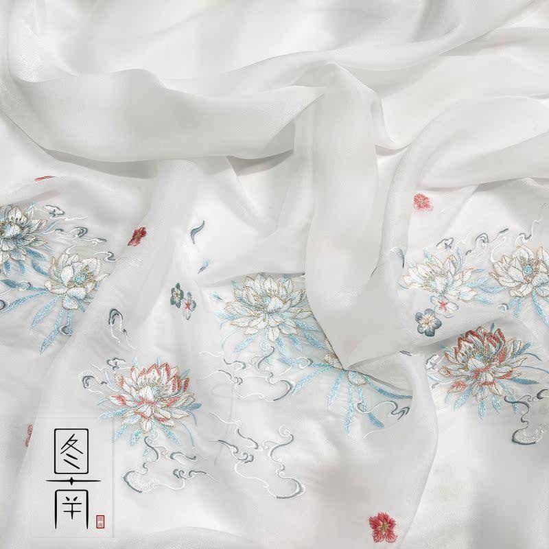 1 Tấm Vải organza Thêu Họa Tiết Phong Cách Trung Hoa 150 * 50cm