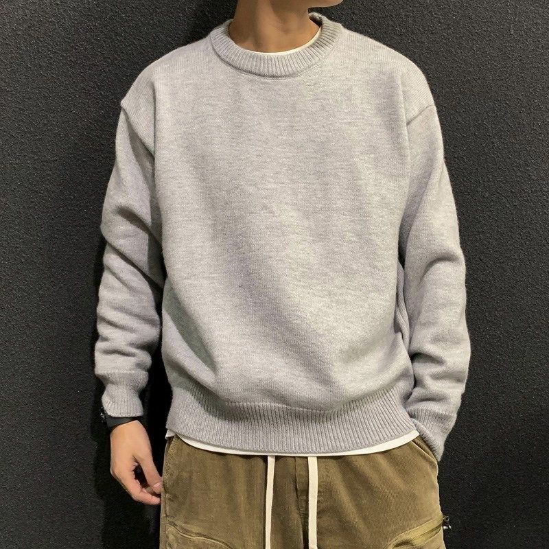 Áo sweater Dệt Kim Tay Dài Dáng Rộng Cổ Tròn Màu Sắc Đơn Giản Phong Cách Nhật Bản Thời Trang Xuân Thu Cho Nam