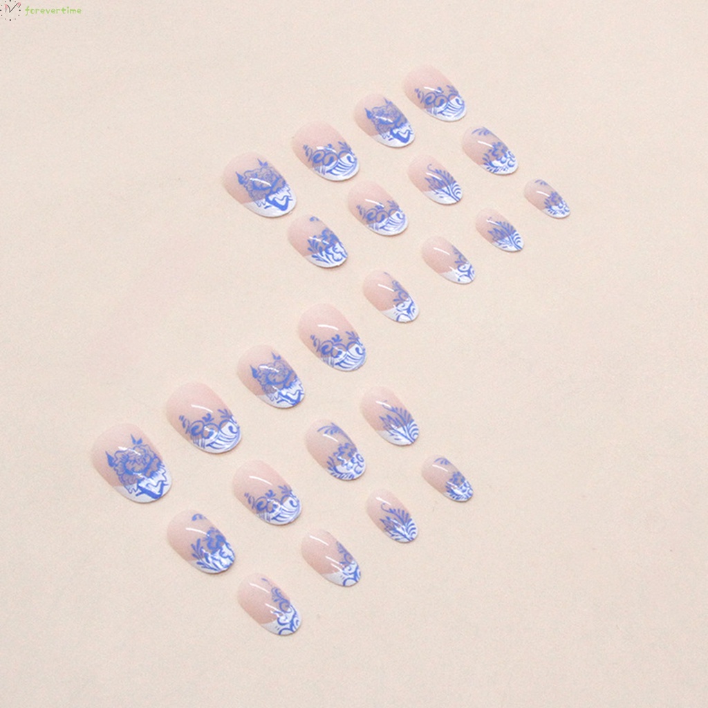 Móng Tay Giả Bằng Sứ Màu Xanh Dương Và Trắng Không Gây Hại