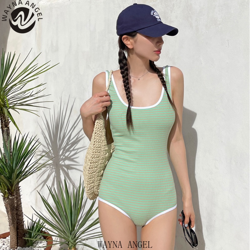 Đồ Bơi Một Mảnh Hở Lưng Họa Tiết Kẻ Sọc Tươi Mới Mùa Xuân Nóng Bỏng Cho Nữ