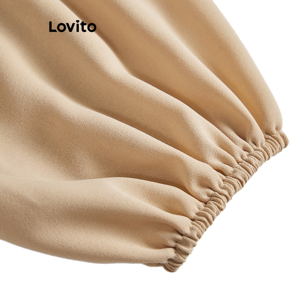 Đầm Lovito tay dài xếp nếp màu trơn thường ngày cho nữ L61AD084