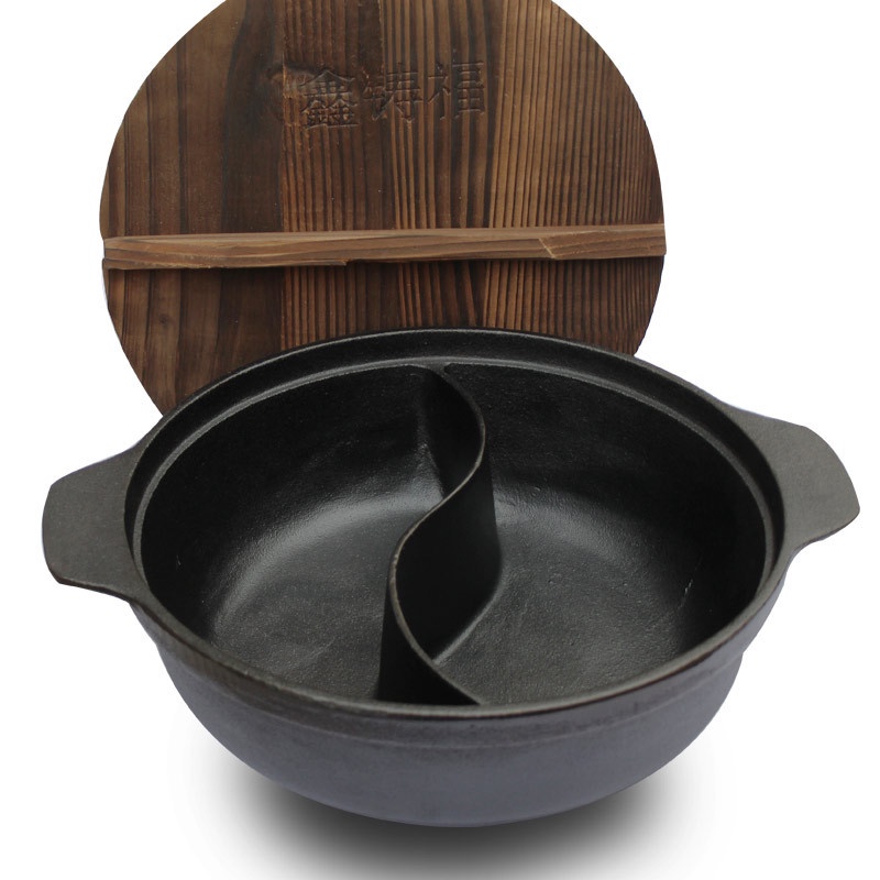 Nồi lẩu hai hương bằng gang đúc nồi súp Shabu-Shabu Chảo súp Chảo gang nồi nấu từ bếp ga/nồi lẩu bằn