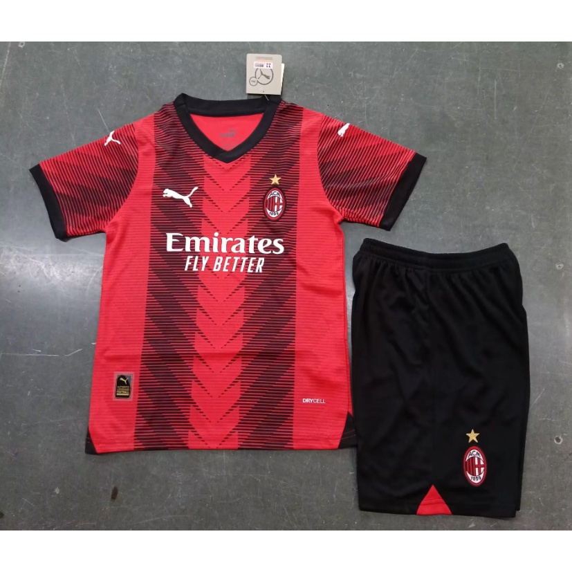 Ac milan Bộ Đồ Đồng Phục Bóng Đá Sân Nhà Số 16-28 23 / 24 Cho Bé