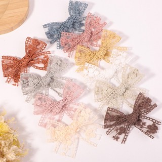 Set 2 kẹp tóc nơ thêu hoa dễ thương cho bé gái
