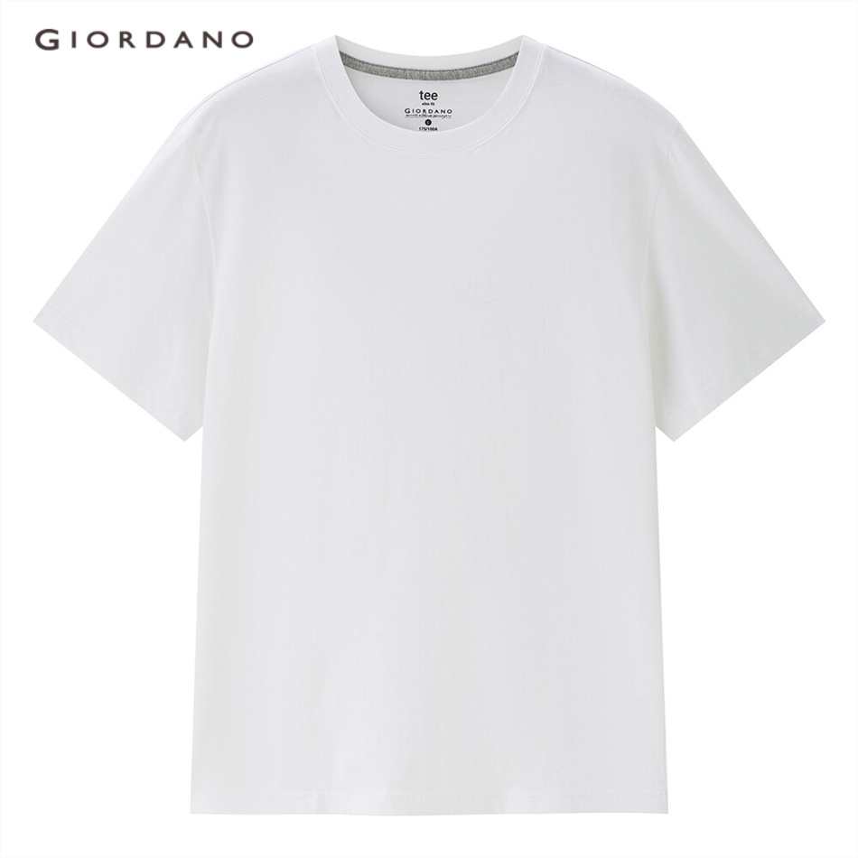 Áo thun nam GIORDANO cotton cổ tròn tay ngắn màu trơn 01023419