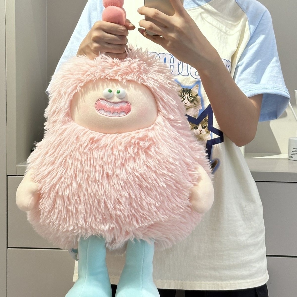 Panda~Đồ chơi nhồi bông  Quái vật nhỏ có lông Búp bê ngộ nghĩnh màu hồng dễ thương Mô phỏng gối mềm Quà tặng sinh nhật búp bê 0321