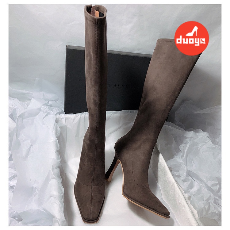 Duooya Tóc Thẳng ~  Giày Bốt Cao Gót Ống Cao Đến Đầu Gối Mỏng Cá Tính Hàn Quốc Cho Nữ Miễn Phí Vận Chuyển