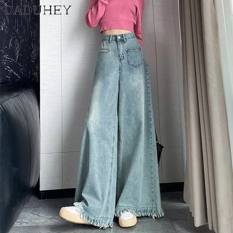DaDuHey New American Ins High Street Retro Jeans Niche High Waist Loose Wide Leg Pants plus Size Trousers