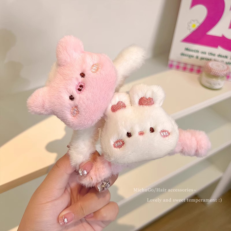 Kẹp Tóc Hình Chú Gấu / Cá Mập Bằng Lông Nhung Dễ Thương Xinh Xắn