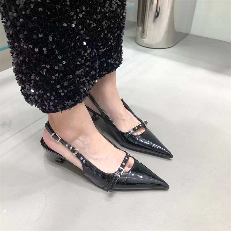 Đen Giày Sandal Cao Gót Mũi Nhọn Thời Trang Xuân Hè 2023 Dành Cho Nữ
