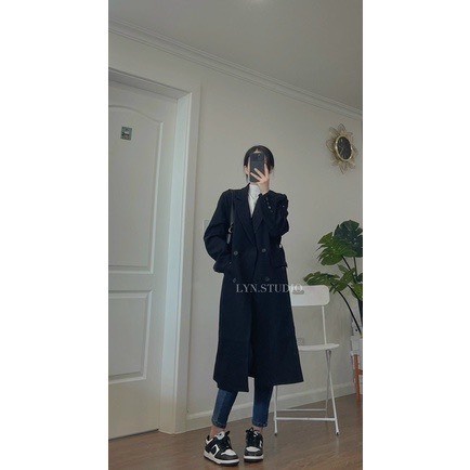 Áo vest dáng dài kèm đai 2 màu đen và nâu nhạt - Calina.vn - Aomangtodangdai949_P6K7