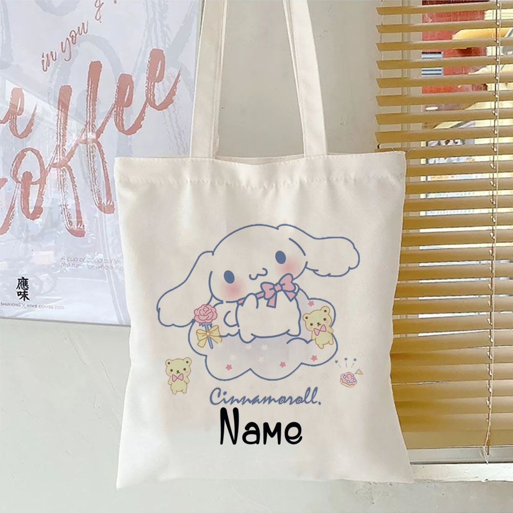 Cinnamoroll Hoạt Hình Thời Trang Tùy Chỉnh Tên Túi Tote Túi Xách Mua Sắm Cho Trẻ Em