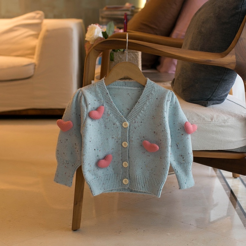 Áo Khoác cardigan Họa Tiết Trái Tim Đáng Yêu Thời Trang Thu Đông Cho Bé Gái