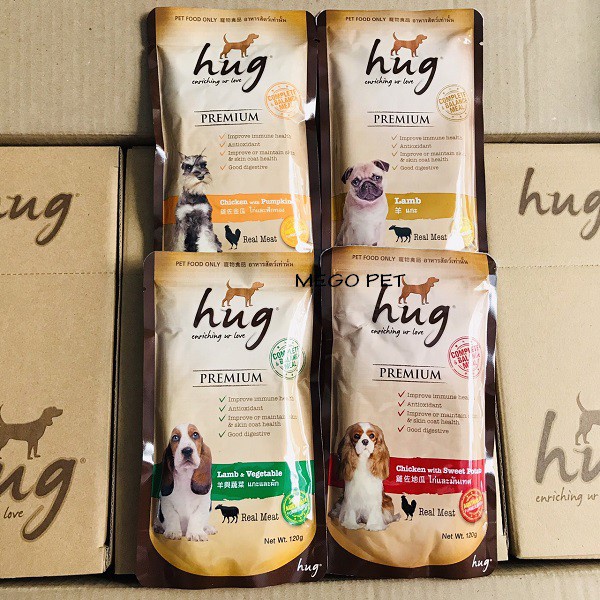 Pate Hug Thái Lan Thức Ăn Ướt Cho Chó Gói 120g Vị Gà, Bò Tươi Ngon, Đủ Dưỡng Chất